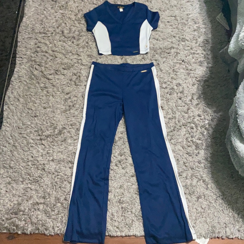 Royal blue Baby Phat cropped shirt and flow pants